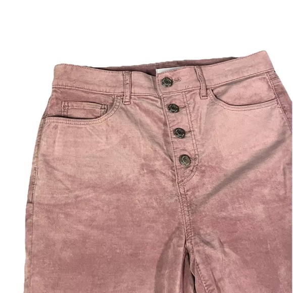 Ann Taylor LOFT Women's Sz 4 Velvet Button Front Kick Crop Pants Soft Pink Jeans - Picture 4 of 7